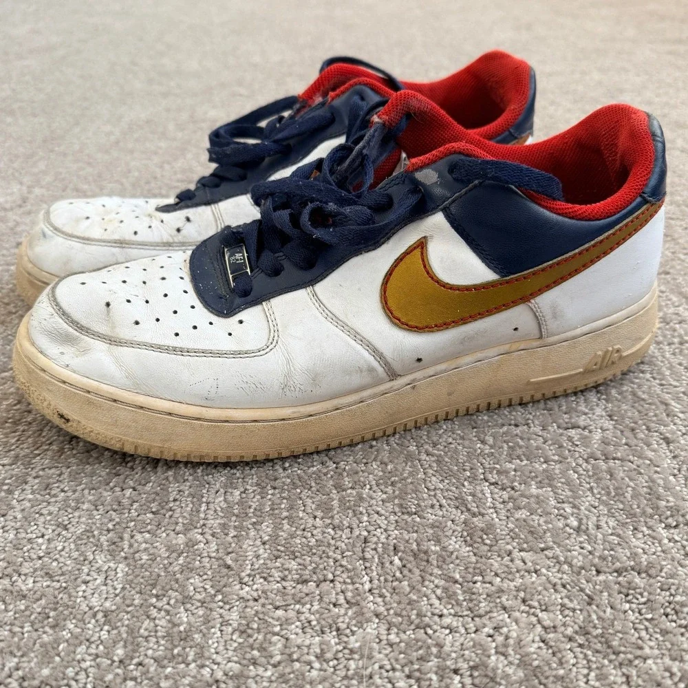 Nike Air Force 1 Low White Navy Red Gold Men's Size 10.5 317295-171 Vintage
